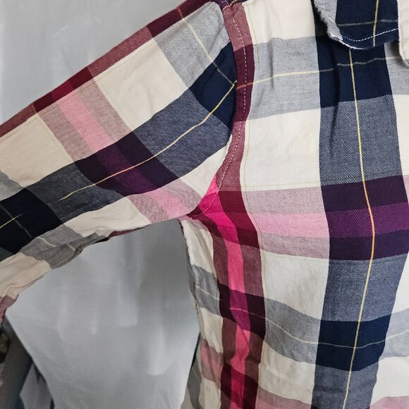 True Craft Plaid Button Front Shirt L – Pink Navy Check Oversized Casual - Picture 5 of 7